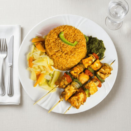 Riz au gras avec Brochette de poulet